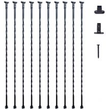 44'' x 1/2'' Galvanized Steel Staircase Balusters, Decorative Banister Spindles, 10-Pack with Hollow Twists, Satin Black Deck and Spiral Stair