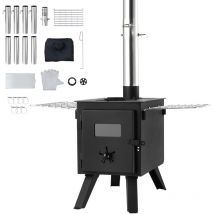 Mophorn - 86 Zoll tragbarer Holzofen, Campingzeltofen aus legiertem Stahl mit 1400 Zoll³ Feuerraum, 8 Kaminrohren und Handschuhen, heißer Zeltofen