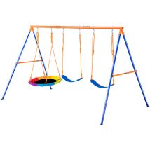 Mophorn - A-Frame Swing Set, 600lbs Capacity, 1 Saucer & 2 Belt Swings, Metal Stand, Adjustable Rope for Backyard (en anglais)