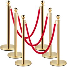 Mophorn - Absperrpfosten Aus Edelstahl, 1,5 M Lange Rote Samtseile, Pfosten Mit Goldenen Kugeln Oben, Rote Absperrung Für Partys, Hochzeiten, Theater,