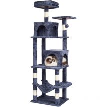 Rbol para gatos de interior, torre para gatos de 63 pulgadas con 2 condominios para gatos, poste rascador de sisal, hamaca, perca superior,