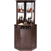 Vevor Armoire Bar Industrielle de Coin, Meuble de Bar pour Liqueurs et Verres, Buffet avec Porte-verres, Grand Presentoir a Vin Autoportante en Bois