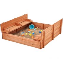 Bac à sable en bois, 52,4 x 47,2 x 16,9 pouces, avec banquettes pliables et doublure inférieure, bac à sable en bois naturel pour enfants pour