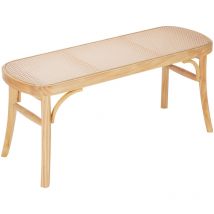 Mophorn Banc en rotin, banc en bois de 110 cm avec pieds en rotin tissé à la main et en bois de chêne, entrée ou bout de chambre à coucher, banc