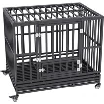 Mophorn - Cage pour chien indestructible et robuste de 42 pouces de , niche à 3 portes pour l'intérieur et l'extérieur, roues verrouillables, plateau