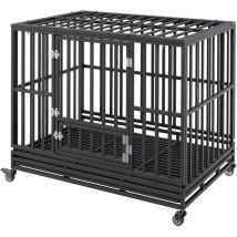 Mophorn - Cage pour chien indestructible et robuste de 47 po de , niche à 3 portes, roues verrouillables, plateau amovible, cadre en acier, noir,