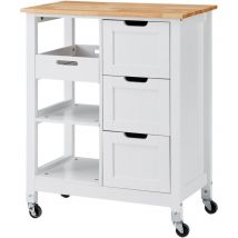 Mophorn - Chariot pour îlot de cuisine , bar à déjeuner mobile avec plateau en bois de 26 po, table roulante avec 3 tiroirs et étagères, îlot