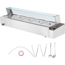 Mophorn - 5-Pfannen-Speisewärmer für den gewerblichen Gebrauch, 1700 w Bain Marie aus Edelstahl für die Arbeitsplatte, 5 x 8 qt silberner
