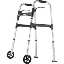 Déambulateur pliable, pliable à 2 boutons avec hauteur réglable et roues de 5', aide à la mobilité légère en aluminium pour personnes âgées et