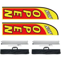 Mophorn - Drapeaux ouverts avec kit de poteau - 16,3 pieds, Idéal pour la publicité extérieure des entreprises. Comprend 2 drapeaux bannière, 2