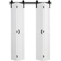 Mophorn Faltbare Schiebetür Im Scheunentor-stil 1524x2134 Mm Aus Mdf, Mit Beschlagsatz & Platzsparendem H-rahmen-design & Vormontierter Paneele, 