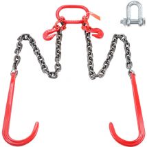 Mophorn G80 V Bridle Chain, 3/8" x 3' Towing Chain Bridle with 15" J Hooks and Grab Hooks, Heavy Duty Transport Tow Chain Bridle with 7800 lbs Safe