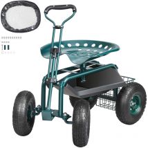 Mophorn - Garden Cart Siège de travail roulant, tabouret de jardinage pivotant à 360 ° avec roulettes, plateau à outils utilitaire et poignée de