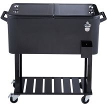 Mophorn - Glacière à roulettes de 80 litres, glacière portable pour bar à boissons avec roulettes, décapsuleur, poignées pour terrasse, jardin, fêtes