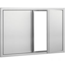 Mophorn - Grill-Zugangstür, 914 x 610 mm, doppelte Außenküchentür, flächenbündig montierte Edelstahltür, vertikale Wandtür mit versenkbaren Griffen