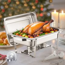 Mophorn - Juego de buffet de platos calientes 8 cuartos de galón (2 unidades), acero inoxidable con 2 bandejas grandes, calentador rectangular para