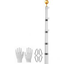 Mophorn - Kit de mât de drapeau télescopique 20 pieds, kit de mât de drapeau robuste en alliage d'aluminium pour sol extérieur, 3 modes avec