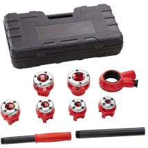 Mophorn - Kit de roscador de tubos con trinquete, 1/4' a 1-1/4' npt, herramienta de trinquete manual con 6 matrices npt, juego portátil con estuche