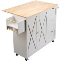 Mophorn - Kitchen Island Cart Armoire de rangement roulante en bois massif de 45,3 po avec support à épices, porte-serviettes, abattant et tiroir,
