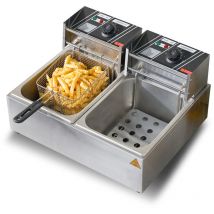 Mophorn - Kommerzielle elektrische Fritteuse, 24 l Fassungsvermögen, 5000 w Edelstahl-Tischfritteuse mit zwei herausnehmbaren Körben, für Küche und