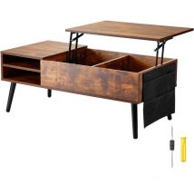 Mophorn - Lift-Top-Couchtisch, 39,4 Zoll rechteckiger Tisch mit zusätzlichen Aufbewahrungstaschen, Pop-Up-Couchtisch für Wohnzimmer, Braun