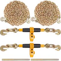 Mophorn - Lot de 2 tendeurs de chaîne à cliquet, tendeurs de charge robustes de 3/8' à 1/2' avec chaînes G80, limite de charge sécurisée de 12 000