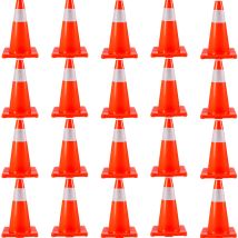 Mophorn - Lot de 20 cônes de signalisation de 18 pouces, cônes de stationnement de sécurité à base en pvc, colliers réfléchissants orange, cônes de