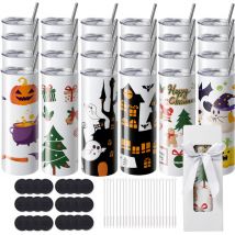 Mophorn - Lot de 24 gobelets droits à sublimation, 590 ml, en acier inoxydable, personnalisables avec accessoires et coffret cadeau