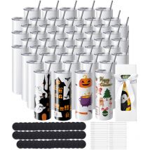 Mophorn - Lot de 50 gobelets droits à sublimation, 590 ml, en acier inoxydable, personnalisables avec accessoires et coffret cadeau