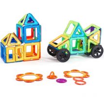 Mophorn - Lot de 62 blocs de construction magnétiques avec roues, tuiles magnétiques éducatives stem pour enfants,jouets de construction et
