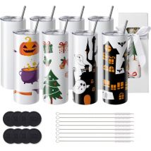 Mophorn - Lot de 8 gobelets droits à sublimation, 20 ml, en acier inoxydable, personnalisables avec accessoires et coffret cadeau