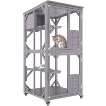Mophorn - Maison pour chat pour l'extérieur, grand Catio à 3 niveaux avec roulettes rotatives à 360°, 2 plateformes, boîte de repos, grande porte