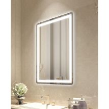 Mophorn - Miroir de salle de bain led - 60 x 80 cm, montage mural, éclairé à l'avant et à l'arrière, antibuée, 3 couleurs à intensité variable pour