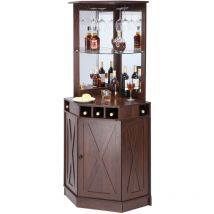 Mueble de bar esquinero industrial, muebles de bar para licores y copas, aparador con soportes de vidrio, estante de exhibición de vino de madera