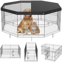 Mophorn - Parc pour Chien 61 cm Enclos Lapin Chat Chiot avec Couverture Superieure Cloture pour Petits et Moyens Animaux de Compagnie 8 Panneaux