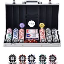 Mophorn - Poker Chip Set - Ensemble complet de 500 pièces avec boîtier en aluminium. Jetons, cartes, boutons et dés de 11,5 grammes pour Texas