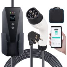 Mophorn Portable EV Ladegerät Typ 2, 16A 3.7kW, Elektrofahrzeug Autoladegerät 28 ft Kabel CEE 7/7 Stecker LCD Bildschirm, IEC 62196 Home Ladestation,
