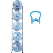 Porte-carafe à eau à 5 niveaux, support à bouteilles de 5 gallons pour 5 bouteilles, rangement robuste pour cuisine, bureau, salon, finition argentée