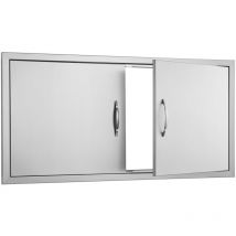 Mophorn - Porte d'accès double pour barbecue 1067 x 534 mm, porte verticale encastrée en acier inoxydable avec poignées, porte de cuisine extérieure