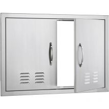 Mophorn - Porte d'accès double pour barbecue 762 x 533 mm, porte encastrée en acier inoxydable avec poignées et évents, porte verticale de cuisine