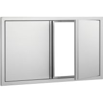 Mophorn - Porte d'accès pour barbecue, porte de cuisine extérieure double 914 x 534 mm, porte encastrée en acier inoxydable, porte murale verticale