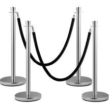 Mophorn - Poteau de contrôle des foules , lot de 2, corde en velours noir de 1,5 m, poteau argenté avec base robuste en béton et métal, assemblage
