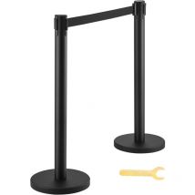 Mophorn - Poteaux de contrôle des foules , lot de 2, poteaux de file d'attente en acier au carbone avec ceinture rétractable noire de 6,5 pieds,