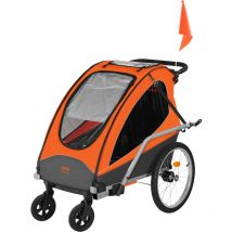 VEVOR Remorque de velo pour enfants, siege double, charge 55 kg, porte-auvent 2en1 transformant en poussette, remorque de velo pliable pour