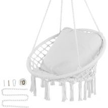 Mophorn - Silla Colgante Giratoria de Macrame Carga de 150 kg con Cojín, Materiales de Montaje, Cuerda de Algodón, Silla Columpio con Flecos para