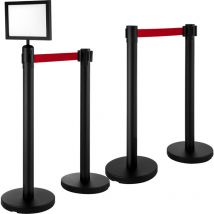 Mophorn Stanchion Post Barriers 4-Set Line Dividers, Stainless Steel Stanchions with 6.6 Black Retractable Belts, Stanchions with One Sign Frame,