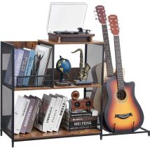 Mophorn - Support de tourne-disque à 3 niveaux avec support de guitare, support de platine avec rangement pour 300 albums, armoire à disques vinyles