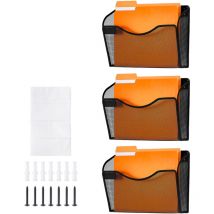 Support mural pour dossiers, 3 pièces, 1 poche en maille, support mural pour magazines, courrier, papier et documents, organiseur mural en métal avec