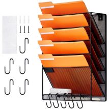 Support mural pour dossiers, support mural en maille monobloc à 6 poches, dossier de rangement mural pour magazines, courrier, papier et documents,