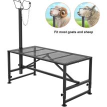 Mophorn - Support pour chèvres et moutons, support de traite et de tonte du bétail de 51 x 23 pouces, hauteur réglable de 21' à 33', avec têtière et